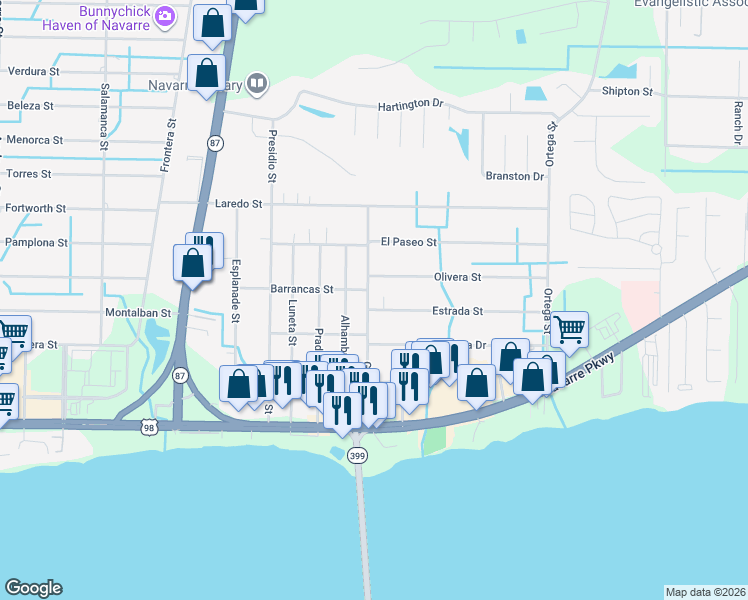 map of restaurants, bars, coffee shops, grocery stores, and more near 8575-8599 Barrancas St in Santa Rosa