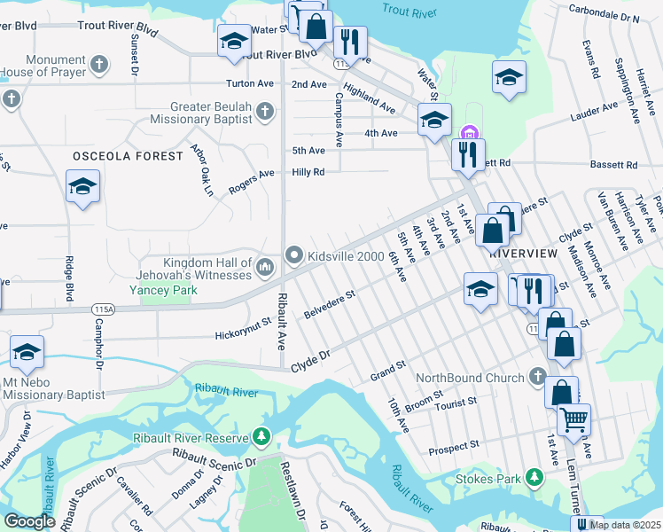 map of restaurants, bars, coffee shops, grocery stores, and more near 9260 9th Avenue in Jacksonville