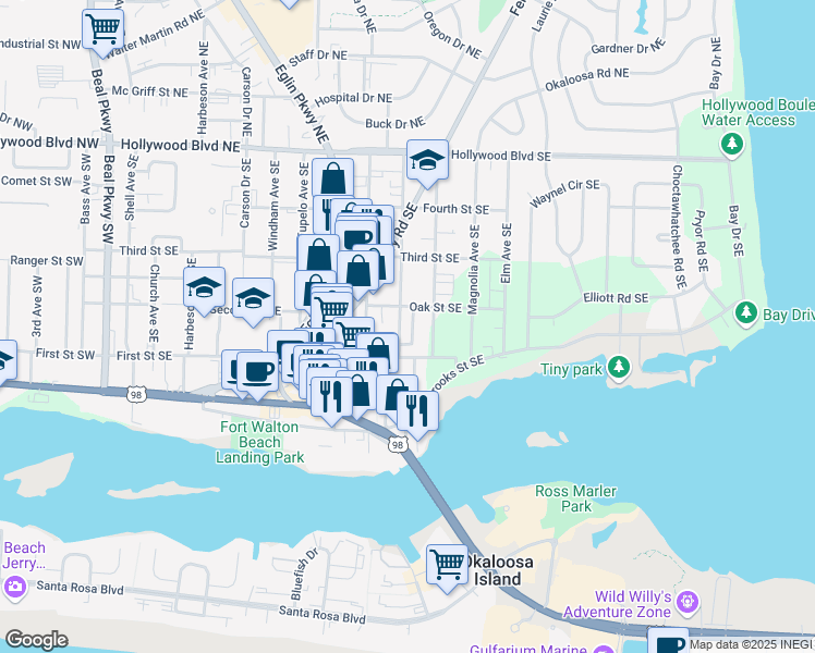 map of restaurants, bars, coffee shops, grocery stores, and more near 144 Scottwood Drive Southeast in Fort Walton Beach