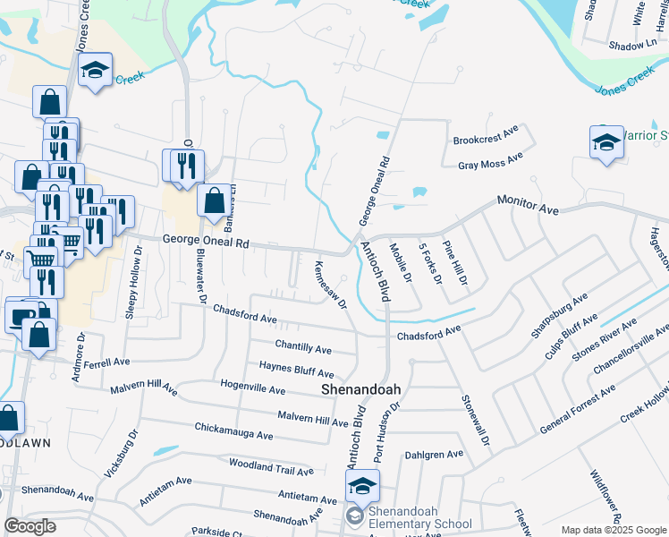 map of restaurants, bars, coffee shops, grocery stores, and more near 16534 George Oneal Road in Baton Rouge