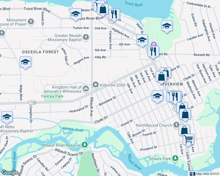 map of restaurants, bars, coffee shops, grocery stores, and more near 9260 9th Avenue in Jacksonville