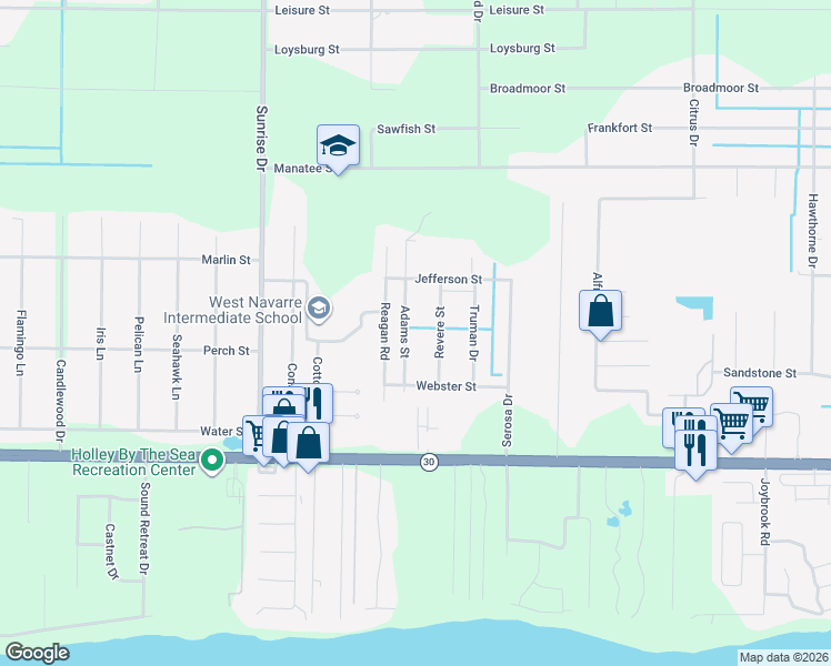 map of restaurants, bars, coffee shops, grocery stores, and more near 1964 Adams Street in Navarre