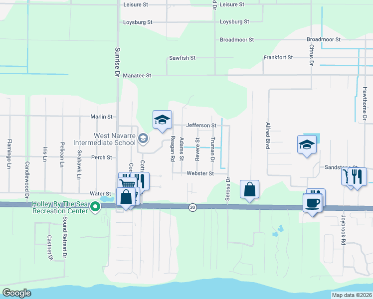 map of restaurants, bars, coffee shops, grocery stores, and more near 1964 Adams Street in Navarre