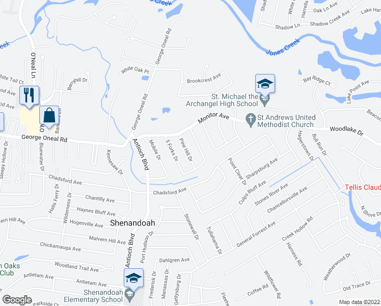 map of restaurants, bars, coffee shops, grocery stores, and more near 4941 Pine Hill Drive in Baton Rouge