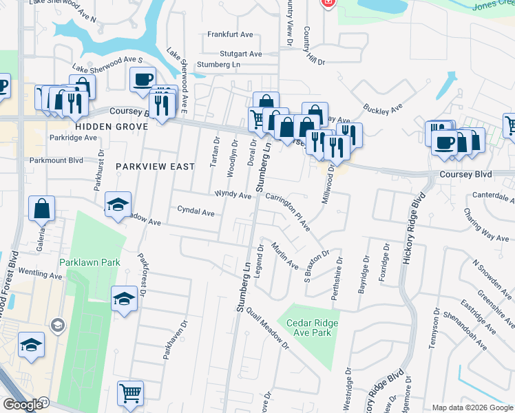 map of restaurants, bars, coffee shops, grocery stores, and more near 12910 Carrington Place Avenue in Baton Rouge