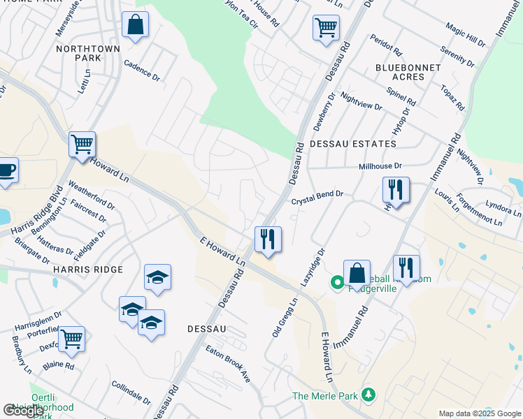 map of restaurants, bars, coffee shops, grocery stores, and more near 13601 Dessau Road in Austin