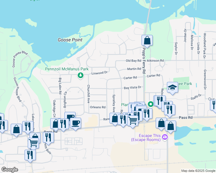 map of restaurants, bars, coffee shops, grocery stores, and more near 366 Carter Road in Biloxi
