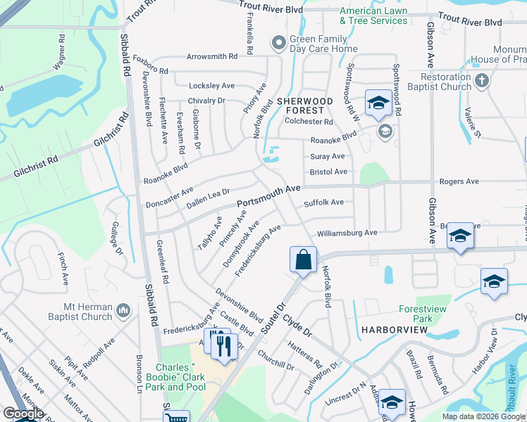 map of restaurants, bars, coffee shops, grocery stores, and more near 4823 Donnybrook Avenue in Jacksonville