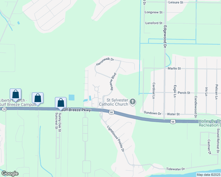 map of restaurants, bars, coffee shops, grocery stores, and more near 1955 Reserve Boulevard in Gulf Breeze