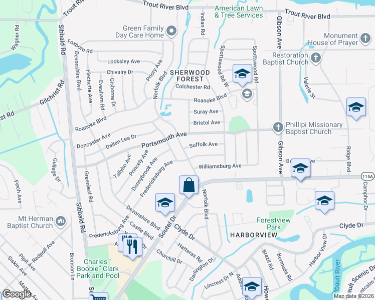 map of restaurants, bars, coffee shops, grocery stores, and more near 9227 Norfolk Boulevard in Jacksonville