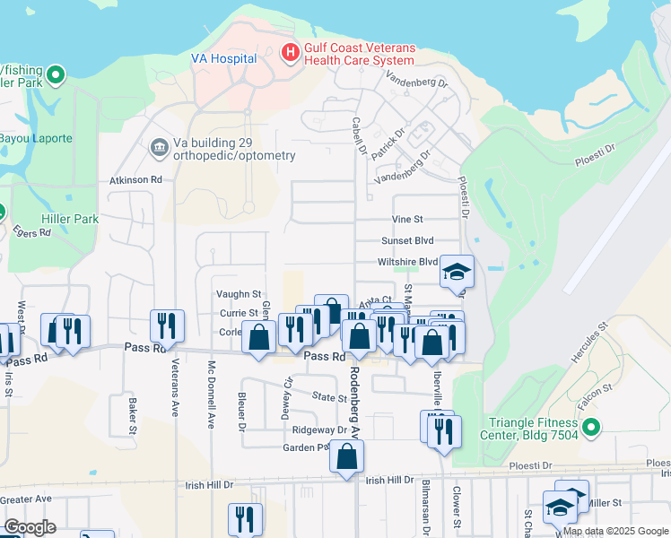 map of restaurants, bars, coffee shops, grocery stores, and more near 1713 James Buchanan Dr in Biloxi
