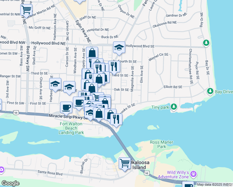 map of restaurants, bars, coffee shops, grocery stores, and more near 137 Scottwood Drive Southeast in Fort Walton Beach