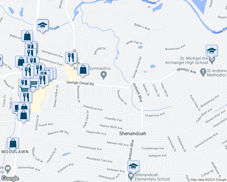 map of restaurants, bars, coffee shops, grocery stores, and more near 5131 East Hunters Chapel Court in Baton Rouge