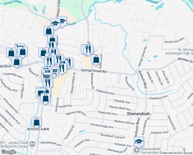 map of restaurants, bars, coffee shops, grocery stores, and more near 5142 Berryville Court in Baton Rouge