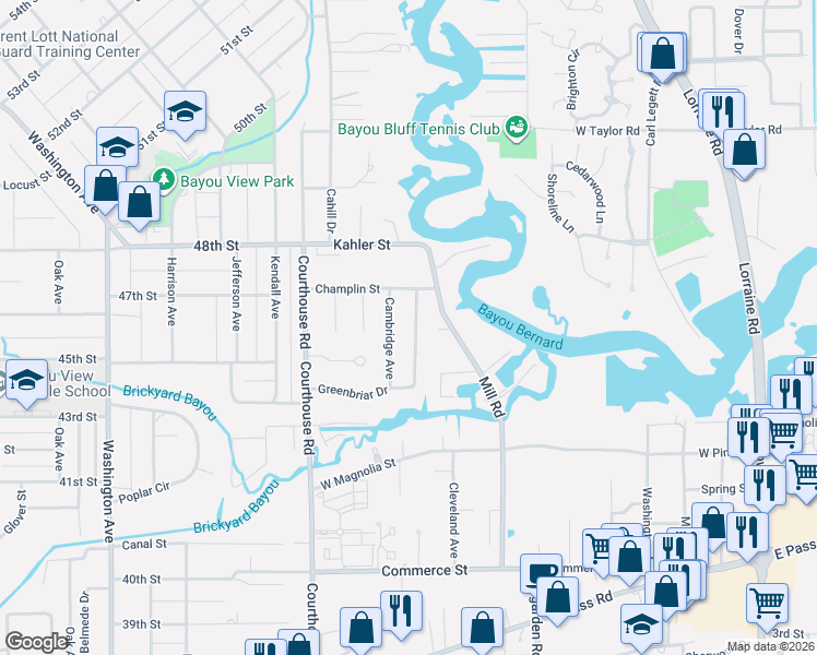 map of restaurants, bars, coffee shops, grocery stores, and more near 4 Hearthstone Manor in Gulfport