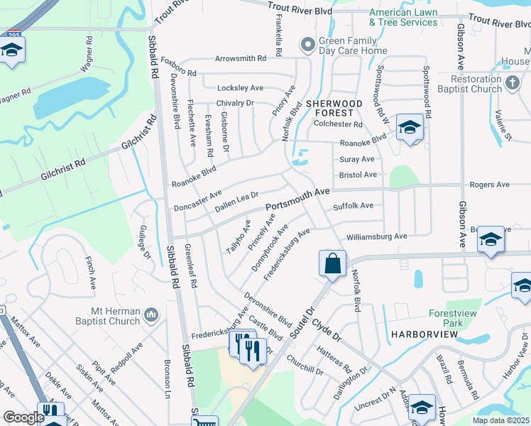 map of restaurants, bars, coffee shops, grocery stores, and more near 4926 Portsmouth Avenue in Jacksonville
