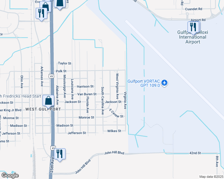 map of restaurants, bars, coffee shops, grocery stores, and more near 8305 North Carolina Avenue in Gulfport