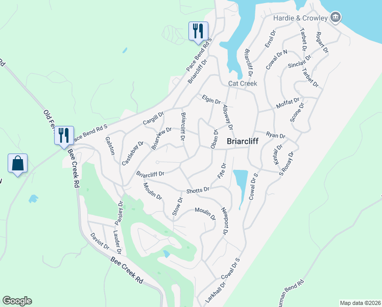 map of restaurants, bars, coffee shops, grocery stores, and more near 22238 Oban Drive in Briarcliff