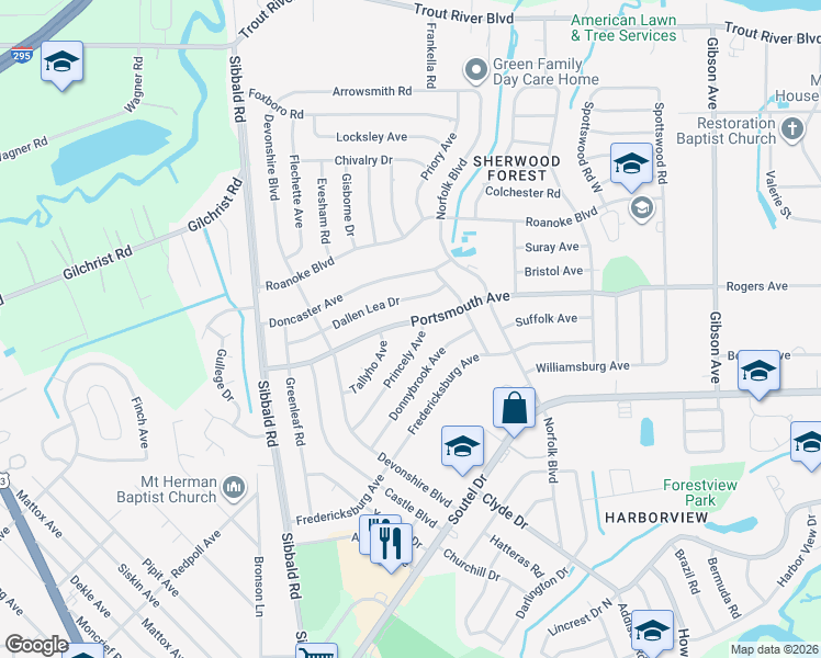 map of restaurants, bars, coffee shops, grocery stores, and more near 4926 Portsmouth Avenue in Jacksonville