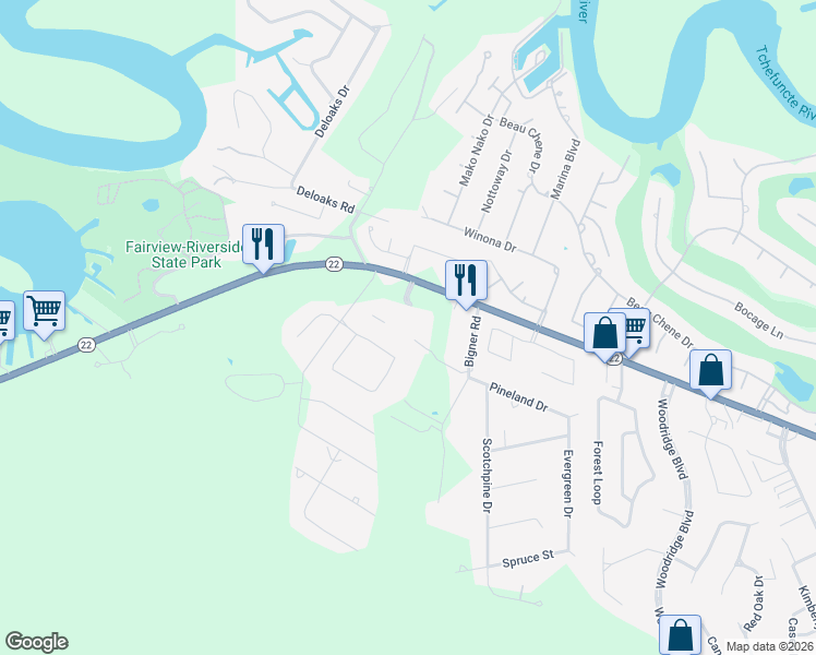 map of restaurants, bars, coffee shops, grocery stores, and more near 200 Chapel Creek in Mandeville