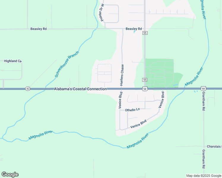 map of restaurants, bars, coffee shops, grocery stores, and more near 16206 Alabama 42 in Foley