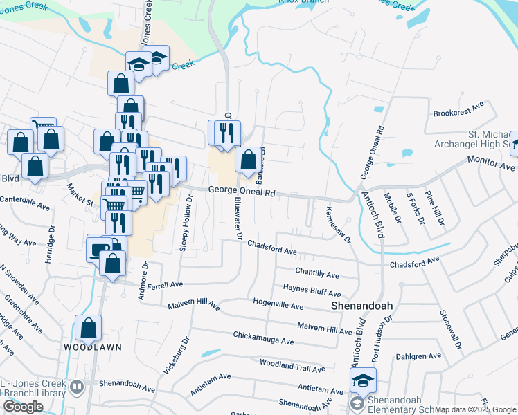 map of restaurants, bars, coffee shops, grocery stores, and more near 5137 Berryville Court in Baton Rouge
