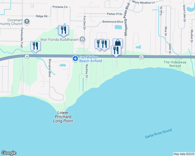 map of restaurants, bars, coffee shops, grocery stores, and more near 1989 Jessica Way in Navarre