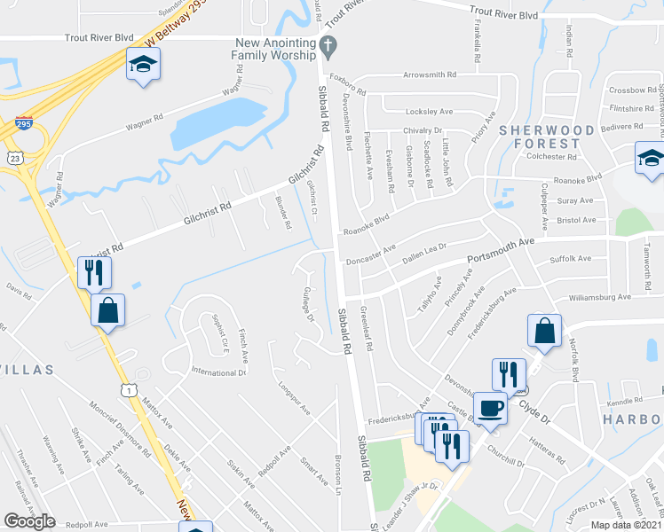 map of restaurants, bars, coffee shops, grocery stores, and more near 9282 Sibbald Road in Jacksonville