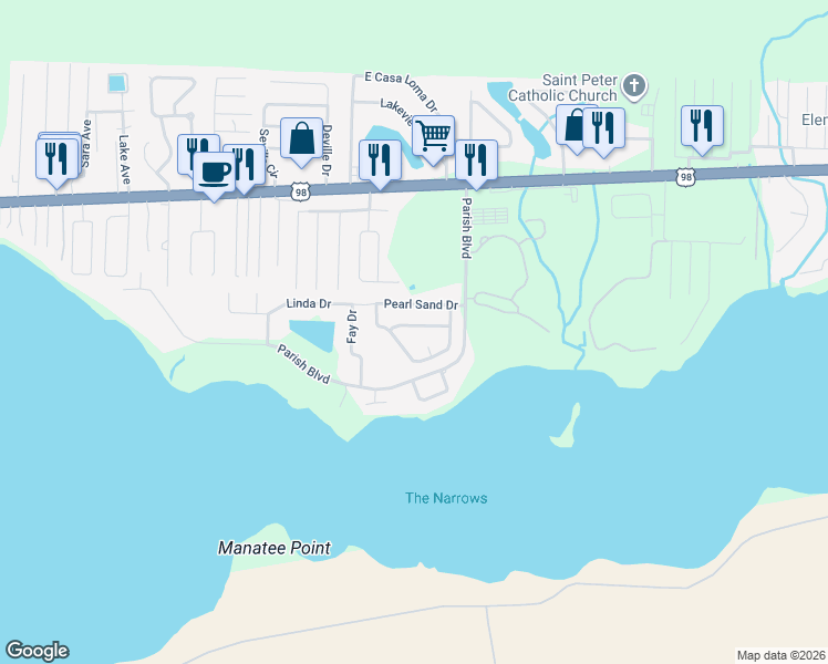 map of restaurants, bars, coffee shops, grocery stores, and more near 568 Rough Leaf Lane in Mary Esther
