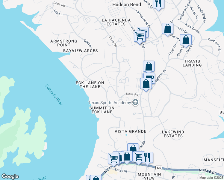 map of restaurants, bars, coffee shops, grocery stores, and more near 4307 Eck Lane in Austin