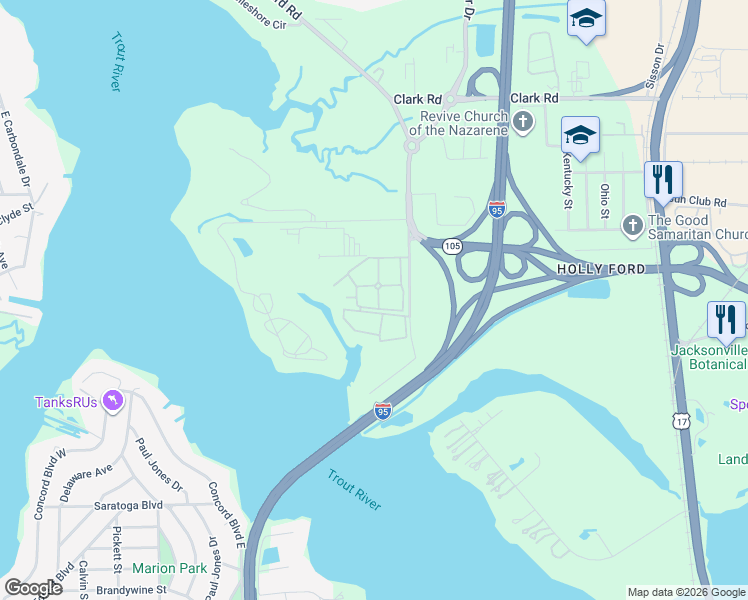 map of restaurants, bars, coffee shops, grocery stores, and more near 900-2 Broward Ap in Jacksonville