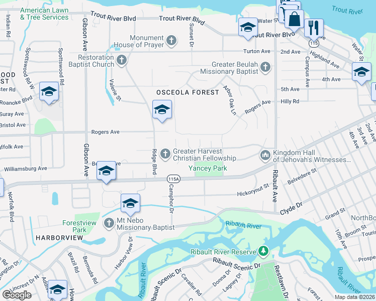 map of restaurants, bars, coffee shops, grocery stores, and more near 9216 Wilton Avenue in Jacksonville