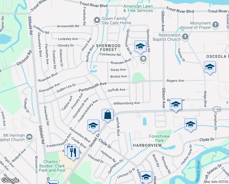 map of restaurants, bars, coffee shops, grocery stores, and more near 4644 Suffolk Avenue in Jacksonville