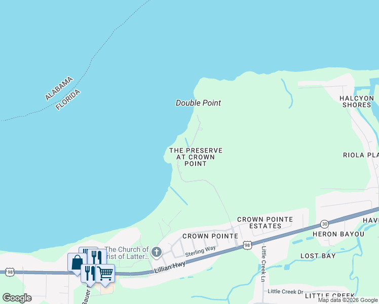 map of restaurants, bars, coffee shops, grocery stores, and more near 2008 Crown Pointe Boulevard in Pensacola