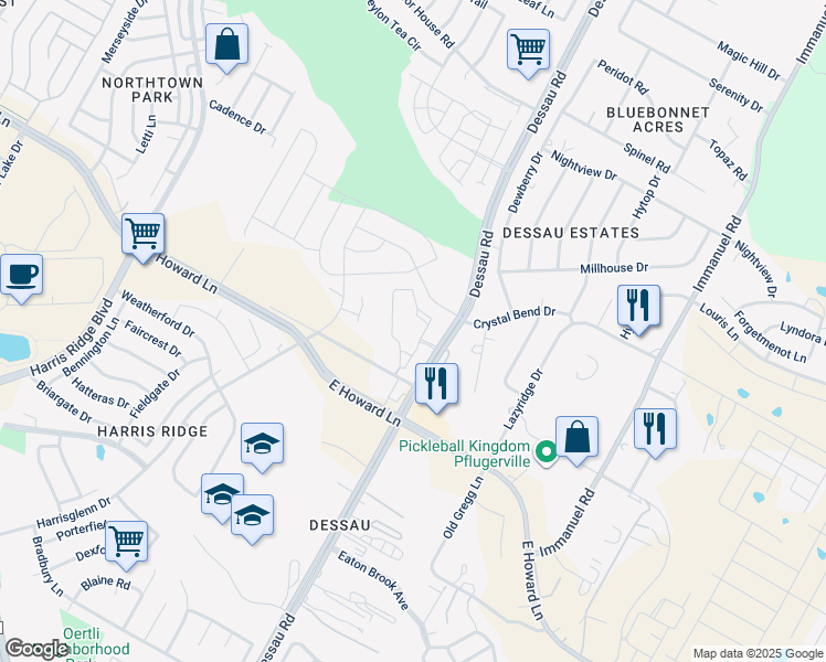 map of restaurants, bars, coffee shops, grocery stores, and more near 13601 Dessau Road in Austin
