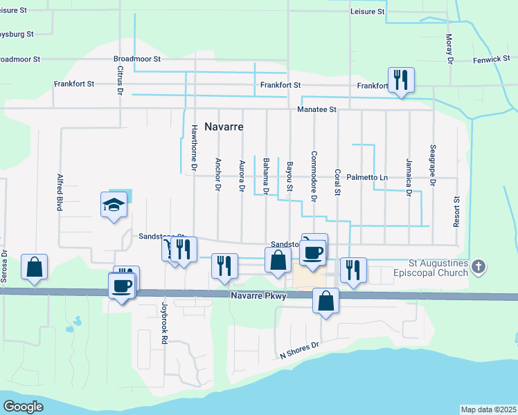 map of restaurants, bars, coffee shops, grocery stores, and more near 1971 Bahama Street in Navarre