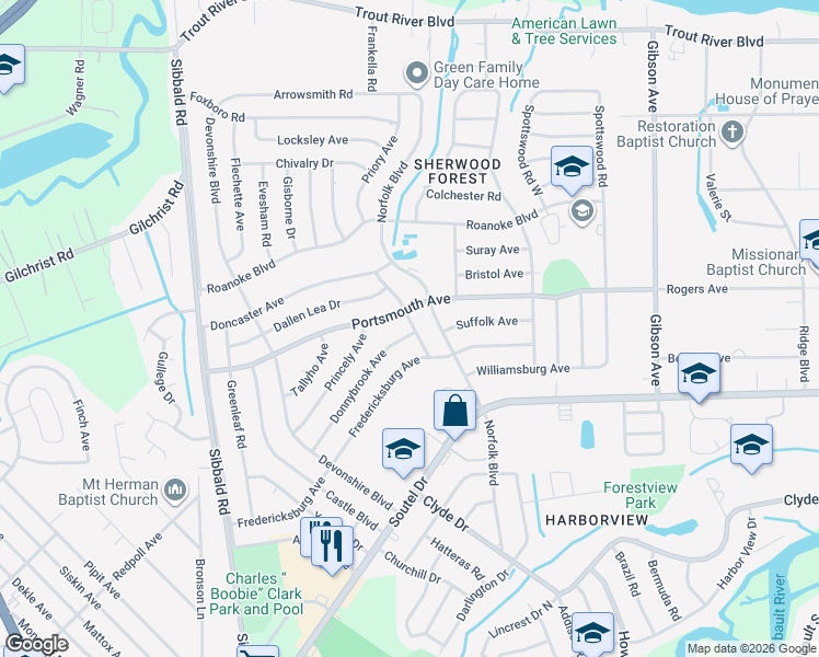 map of restaurants, bars, coffee shops, grocery stores, and more near 9232 Danville Avenue in Jacksonville