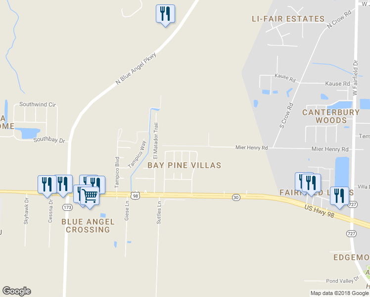 map of restaurants, bars, coffee shops, grocery stores, and more near 438 Bay Pine Villas Drive in Pensacola