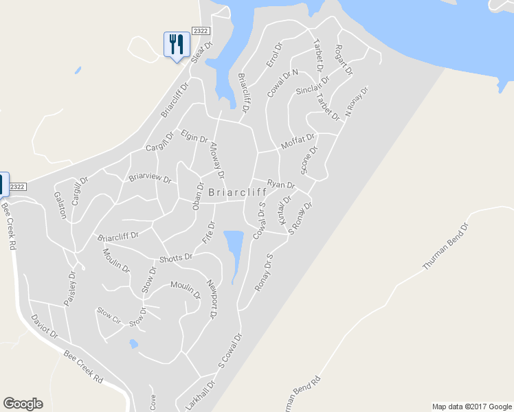 map of restaurants, bars, coffee shops, grocery stores, and more near 310 Cowal Drive South in Briarcliff