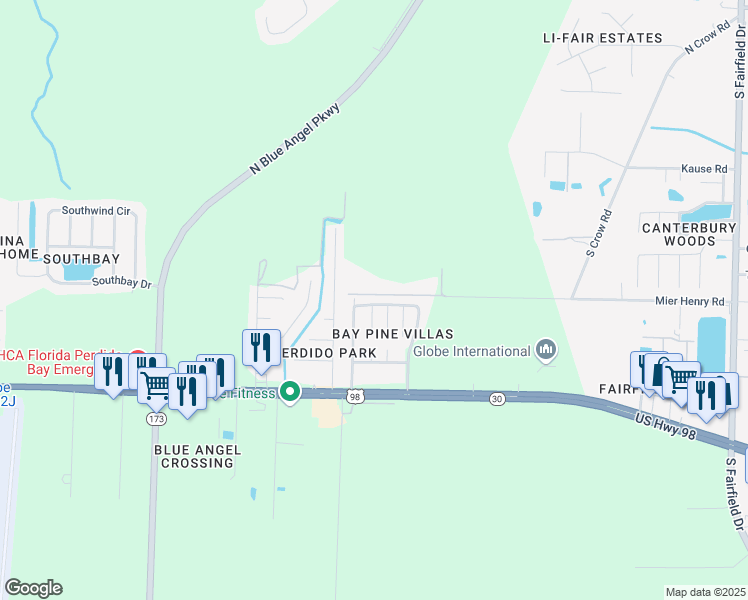 map of restaurants, bars, coffee shops, grocery stores, and more near 418 Bay Pine Villas Drive in Pensacola