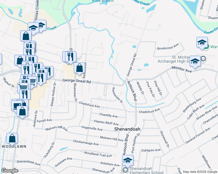 map of restaurants, bars, coffee shops, grocery stores, and more near 5131 East Hunters Chapel Court in Baton Rouge