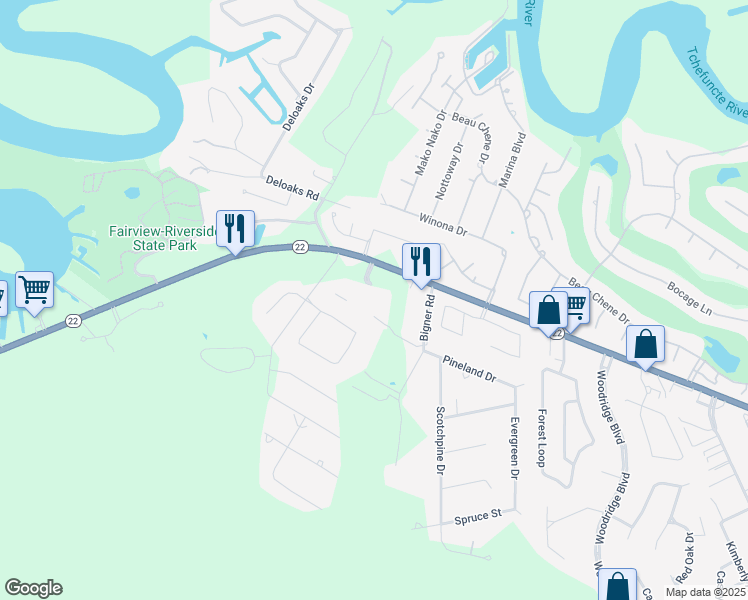 map of restaurants, bars, coffee shops, grocery stores, and more near 200 Chapel Creek in Mandeville