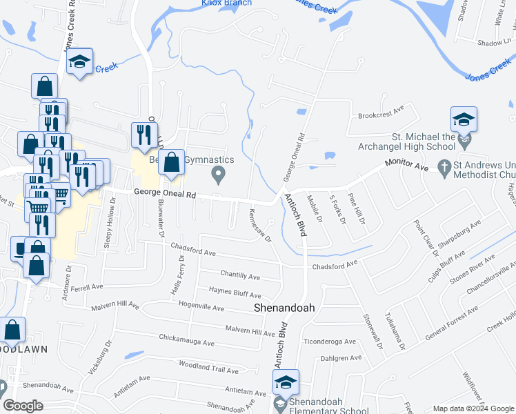 map of restaurants, bars, coffee shops, grocery stores, and more near 16534 George Oneal Road in Baton Rouge
