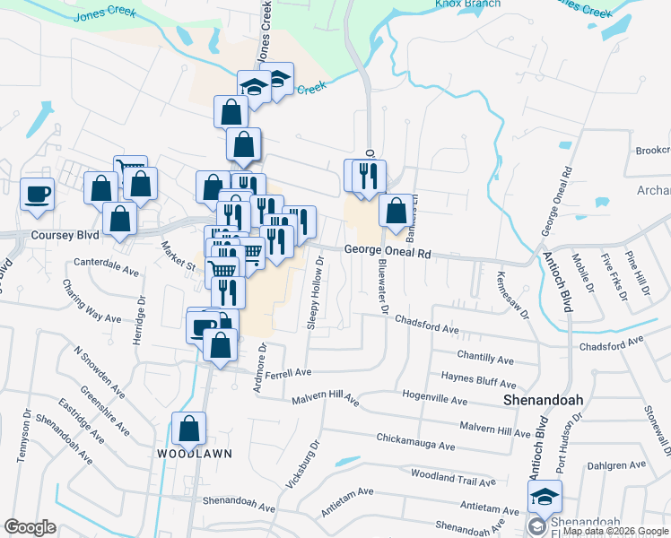 map of restaurants, bars, coffee shops, grocery stores, and more near 5052 Cumberland Cove Drive in Baton Rouge