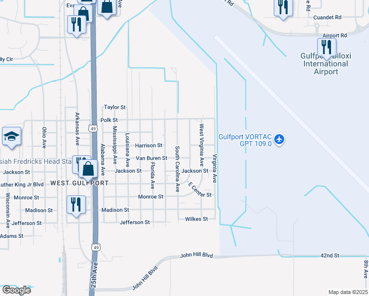 map of restaurants, bars, coffee shops, grocery stores, and more near 8305 North Carolina Avenue in Gulfport