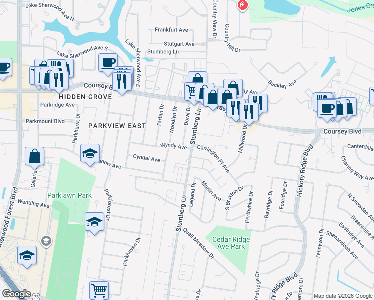 map of restaurants, bars, coffee shops, grocery stores, and more near 12910 Carrington Place Avenue in Baton Rouge