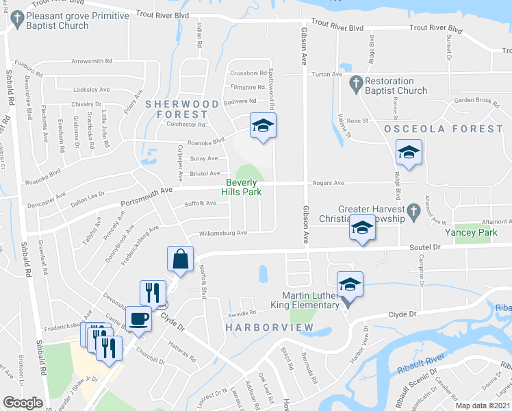 map of restaurants, bars, coffee shops, grocery stores, and more near 9210 Tamworth Road in Jacksonville