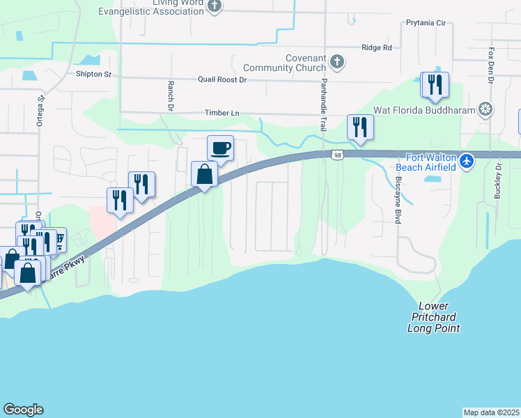 map of restaurants, bars, coffee shops, grocery stores, and more near 9059 Orlando Avenue in Navarre