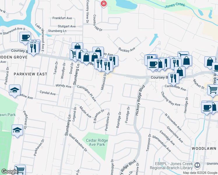 map of restaurants, bars, coffee shops, grocery stores, and more near 4607 Baskins Circle in Baton Rouge