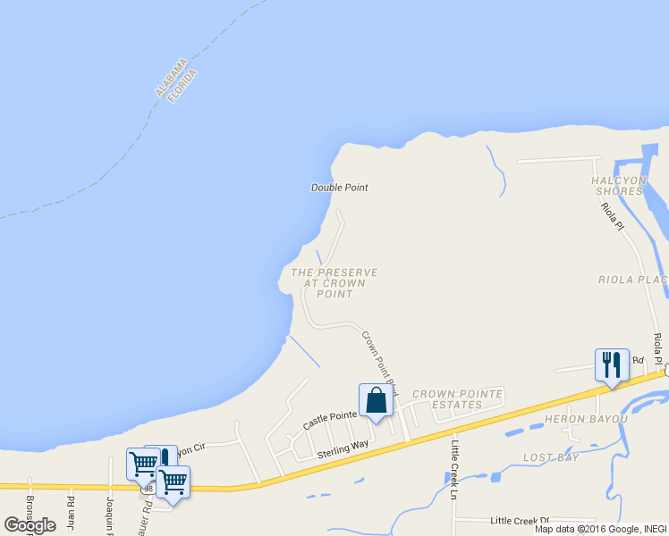 map of restaurants, bars, coffee shops, grocery stores, and more near 2008 Crown Pointe Boulevard in Pensacola